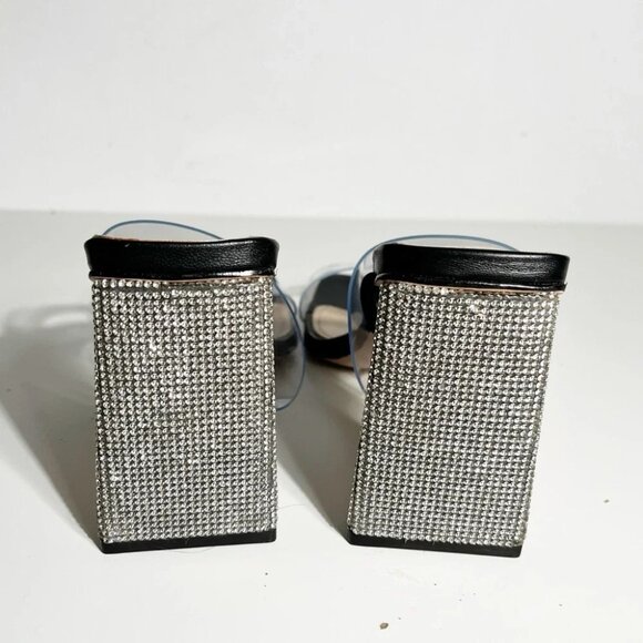 New Schutz Ariellen Vinyl Crystal Block-Heel Sandals Black size 6 - Picture 5 of 8